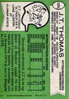 1978 Topps #124 - J.T. Thomas - Pittsburgh Steelers