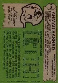 1978 Topps #125 - Ahmad Rashad - Minnesota Vikings - Back 1978 Topps #125 - Ahmad Rashad - Minnesota Vikings - Back