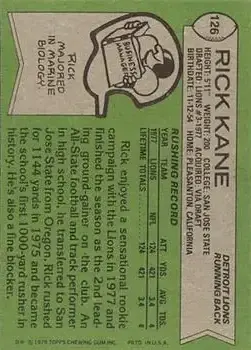 1978 Topps #126 - Rick Kane - Detroit Lions