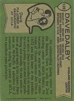 1978 Topps #128 - Dave Dalby - Oakland Raiders