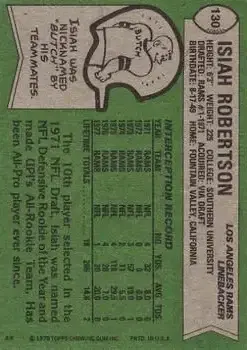 1978 Topps #130 - Isiah Robertson - Los Angeles Rams - Back 1978 Topps #130 - Isiah Robertson - Los Angeles Rams - Back
