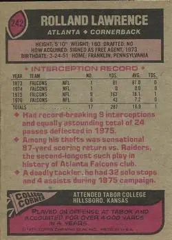 1977 Topps #242 - Rolland Lawrence - Atlanta Falcons