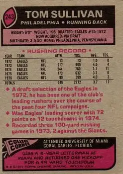 1977 Topps #243 - Tom Sullivan - Philadelphia Eagles