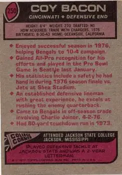 1977 Topps #250 - Coy Bacon - Cincinnati Bengals