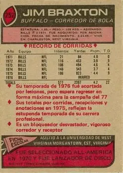 1977 Topps Mexican #252 - Jim Braxton - Buffalo Bills