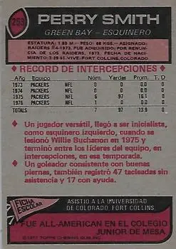1977 Topps Mexican #253 - Perry Smith - Green Bay Packers