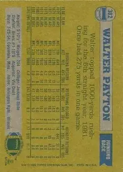 1982 Topps #302 - Walter Payton - Chicago Bears