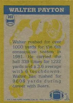 1982 Topps #303 - Walter Payton - Chicago Bears