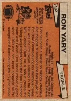 1981 Topps #402 - Ron Yary - Minnesota Vikings