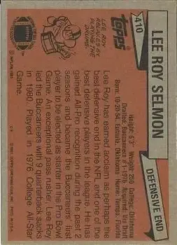 1981 Topps #410 - Lee Roy Selmon - Tampa Bay Buccaneers