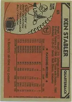 1980 Topps #65 - Ken Stabler - Houston Oilers