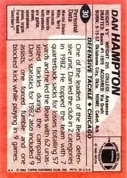 1983 Topps #30 - Dan Hampton - Chicago Bears