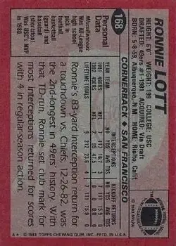 1983 Topps #168 - Ronnie Lott - San Francisco 49ers - Back 1983 Topps #168 - Ronnie Lott - San Francisco 49ers - Back