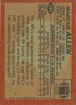 1983 Topps #294 - Marcus Allen - Los Angeles Raiders