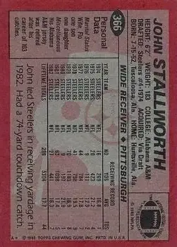 1983 Topps #366 - John Stallworth - Pittsburgh Steelers