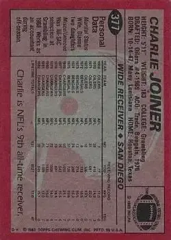 1983 Topps #377 - Charlie Joiner - San Diego Chargers