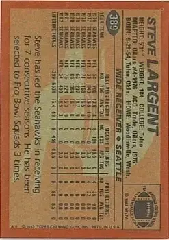 1983 Topps #389 - Steve Largent - Seattle Seahawks