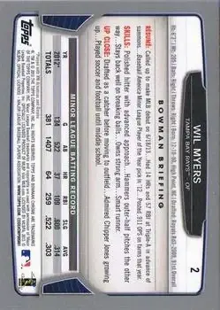 2013 Bowman Chrome #2 - Wil Myers - Tampa Bay Rays - Back
