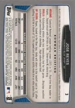 2013 Bowman Chrome #3 - Jose Reyes - Toronto Blue Jays - Back