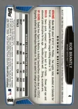 2013 Bowman Chrome #4 - Rob Brantly - Miami Marlins - Back