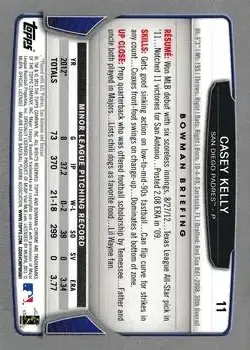 2013 Bowman Chrome #11 - Casey Kelly - San Diego Padres - Back