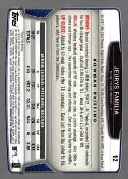 2013 Bowman Chrome #12 - Jeurys Familia - New York Mets - Back