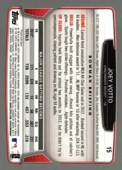 2013 Bowman Chrome #15 - Joey Votto - Cincinnati Reds - Back