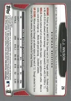 2013 Bowman Chrome #26 - C.J. Wilson - Los Angeles Angels - Back