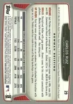 2013 Bowman Chrome #29 - Carlos Ruiz - Philadelphia Phillies - Back