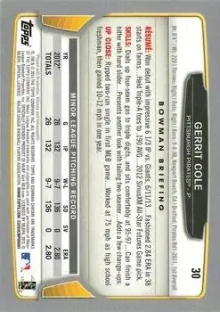 2013 Bowman Chrome #30 - Gerrit Cole - Pittsburgh Pirates - Back