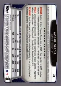 2013 Bowman Chrome #31 - Avisail Garcia - Detroit Tigers - Back
