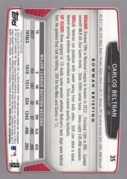 2013 Bowman Chrome #35 - Carlos Beltran - St. Louis Cardinals - Back
