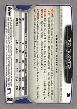 2013 Bowman Chrome #36 - Troy Tulowitzki - Colorado Rockies - Back