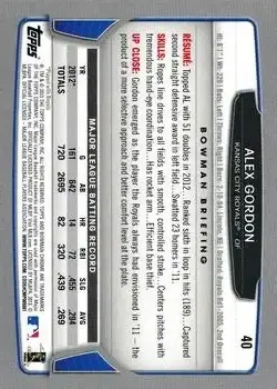 2013 Bowman Chrome #40 - Alex Gordon - Kansas City Royals - Back