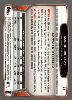 2013 Bowman Chrome #41 - Marco Scutaro - San Francisco Giants - Back
