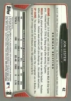 2013 Bowman Chrome #42 - Jon Lester - Boston Red Sox - Back