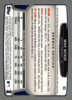 2013 Bowman Chrome #43 - Mike Morse - Seattle Mariners - Back