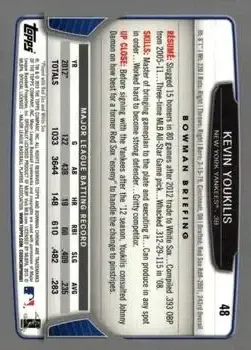 2013 Bowman Chrome #48 - Kevin Youkilis - New York Yankees - Back