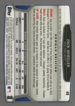 2013 Bowman Chrome #49 - Zack Wheeler - New York Mets - Back