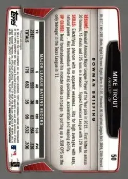 2013 Bowman Chrome #50 - Mike Trout - Los Angeles Angels - Back