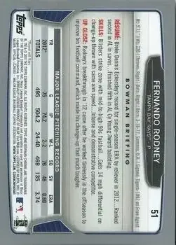 2013 Bowman Chrome #51 - Fernando Rodney - Tampa Bay Rays - Back