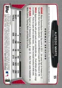 2013 Bowman Chrome #55 - Alfredo Marte - Arizona Diamondbacks - Back