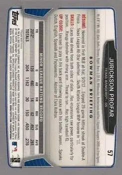 2013 Bowman Chrome #57 - Jurickson Profar - Texas Rangers - Back
