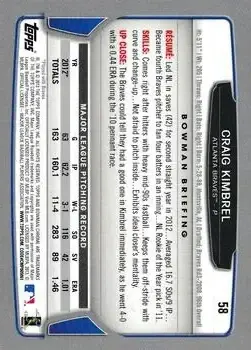2013 Bowman Chrome #58 - Craig Kimbrel - Atlanta Braves - Back