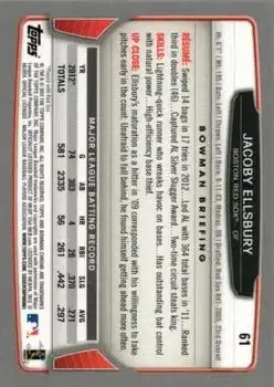 2013 Bowman Chrome #61 - Jacoby Ellsbury - Boston Red Sox - Back