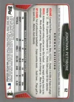 2013 Bowman Chrome #62 - Jonathan Pettibone - Philadelphia Phillies - Back