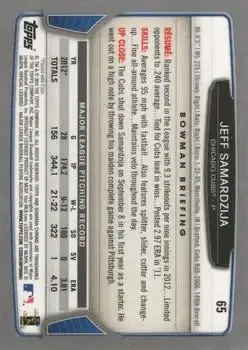 2013 Bowman Chrome #65 - Jeff Samardzija - Chicago Cubs - Back