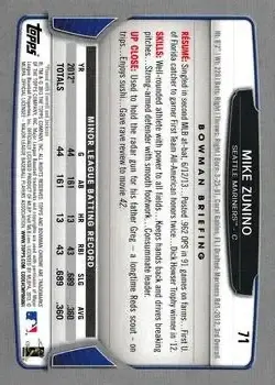 2013 Bowman Chrome #71 - Mike Zunino - Seattle Mariners - Back