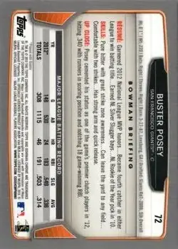 2013 Bowman Chrome #72 - Buster Posey - San Francisco Giants - Back