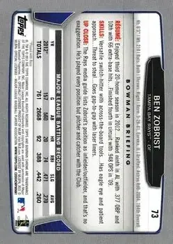 2013 Bowman Chrome #73 - Ben Zobrist - Tampa Bay Rays - Back